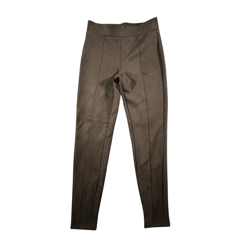 Stoosh Faux Suede Leggings Womens Medium Dark Olive Green Front Seam Slim Pants